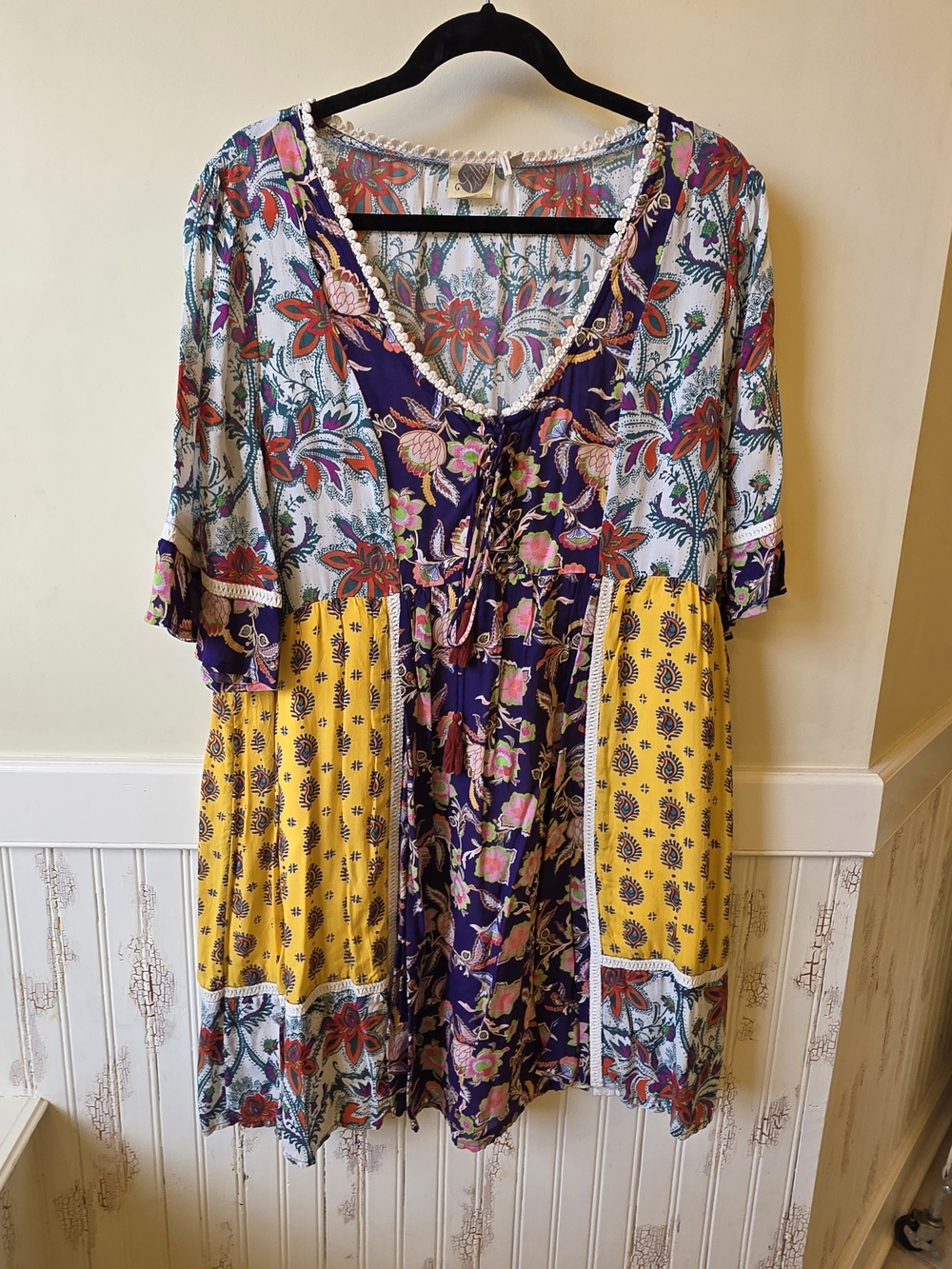Anthropologie Lilka Patchwork Floral Tunic - Yellow, Purple, Blue - Picture 2 of 5